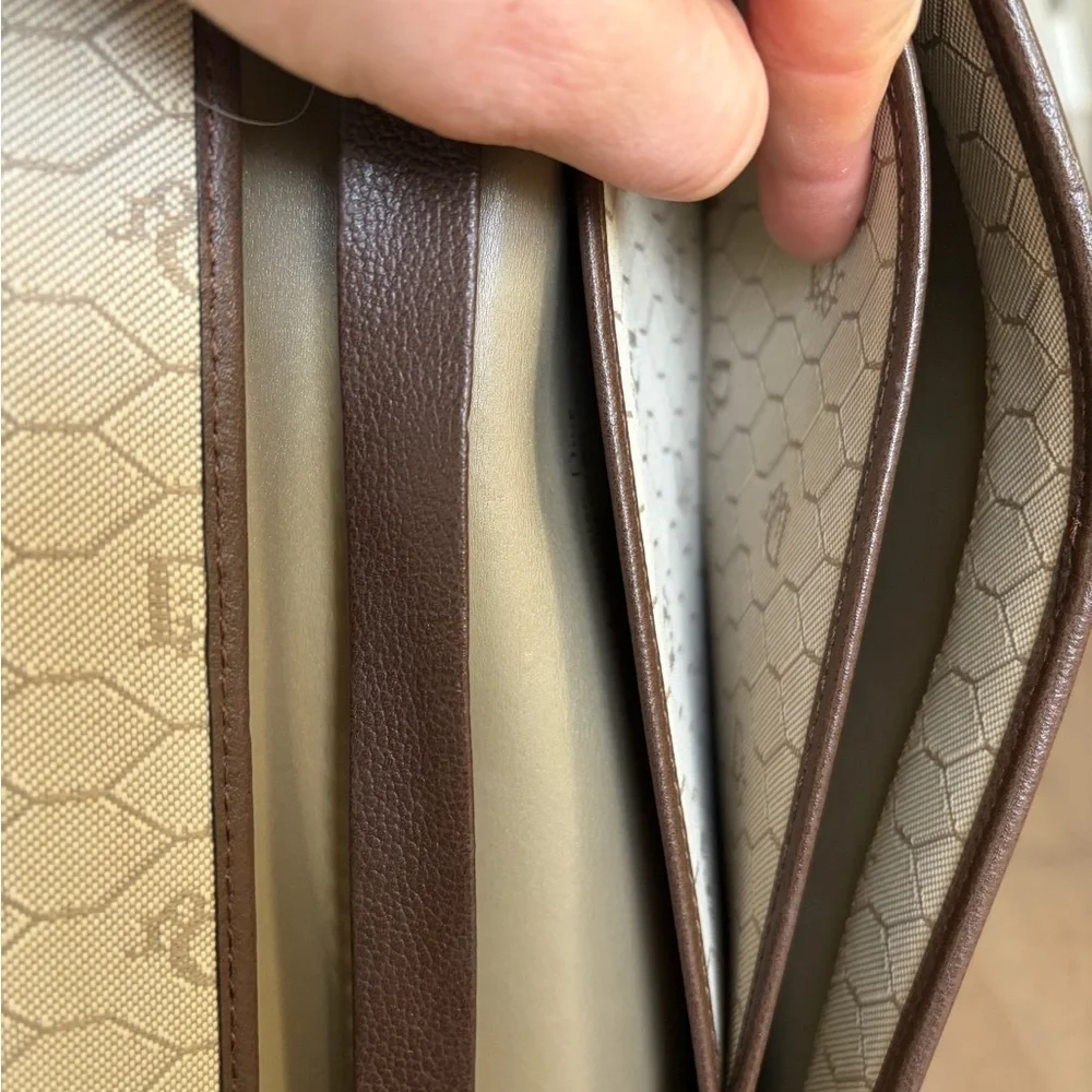 Vintage Dior Brown Leather Clutch with Gold Chain 90s